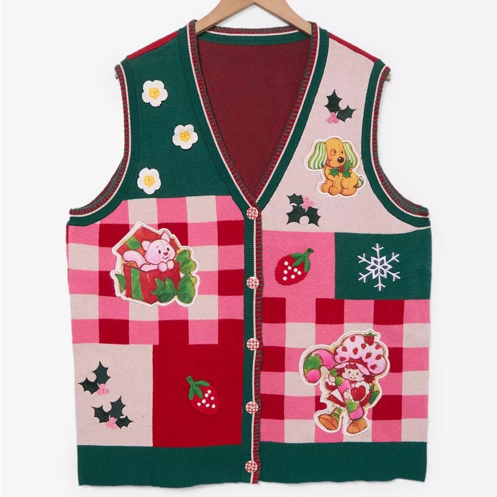 Strawberry Shortcake Holiday Patchwork Sweater Vest -‎ BoxLunch Christmas